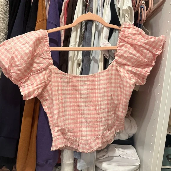 LSF puff sleeve pink gingham corset top - Picture 3 of 5